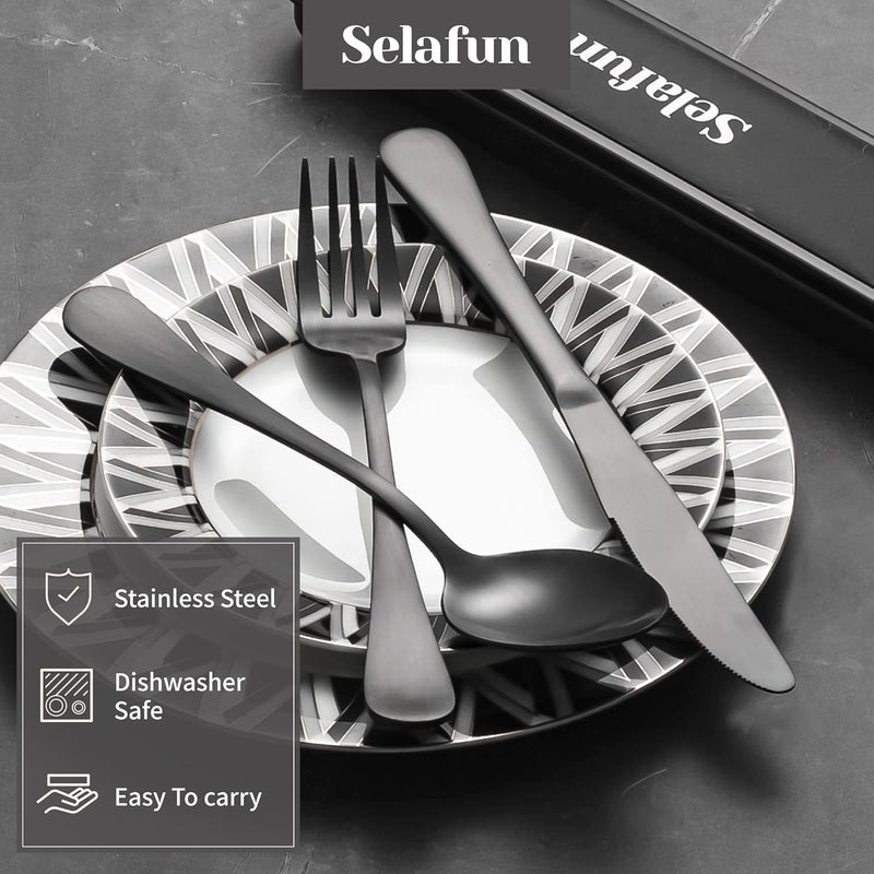 Selafun 4-pieces Travel Set with Case Portable Silverware Utensils Set for work, Stainless Steel Reusable Flatware Set Cutlery Set for Camping Picnic Hiking Office (8inch, Matte Black) - Image 4